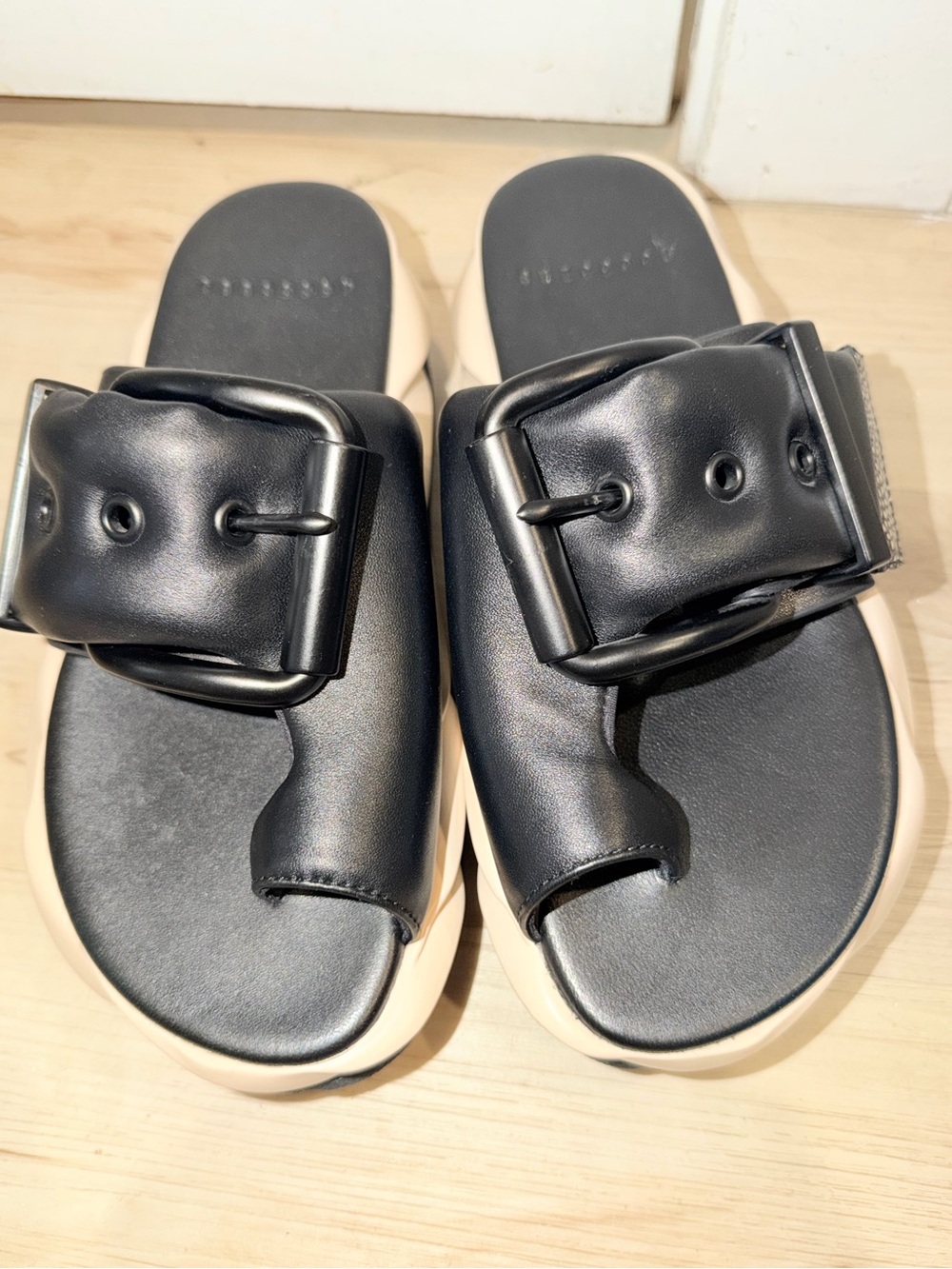 4CCCCEES Melllow Glow Oreo Platform Leather Sandals, Sz 38